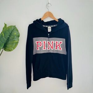 VS PINK | Black Zip Up Hoodie Sweatshirt Size Small